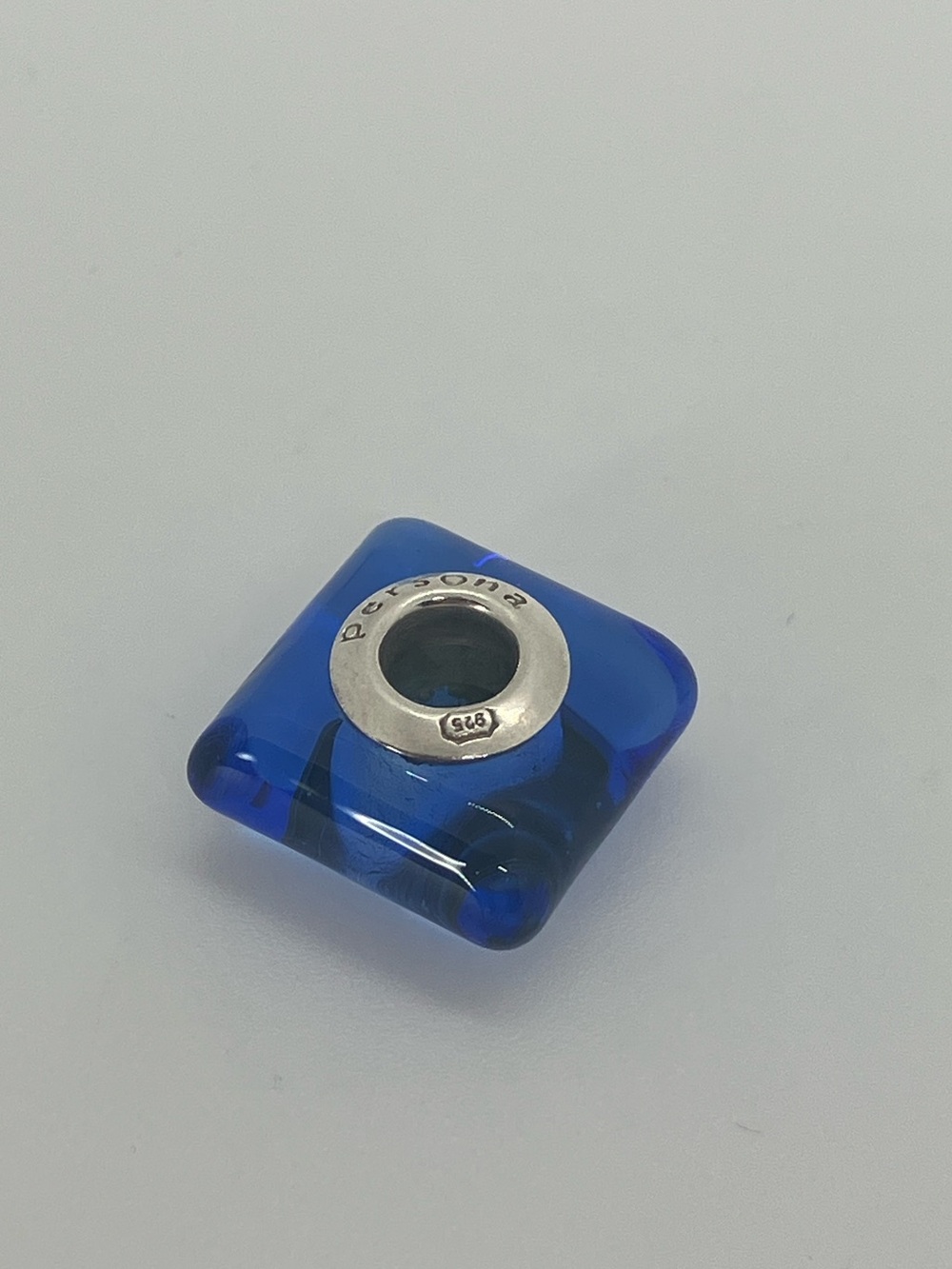 Persona 925 Sterling Silver Blue Glass Square Shaped Charm